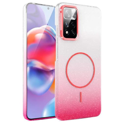 Funda MagSafe a prueba de golpes para Xiaomi Redmi Note 11 Pro 4G/5G con purpurina dorada y degradado (rojo)