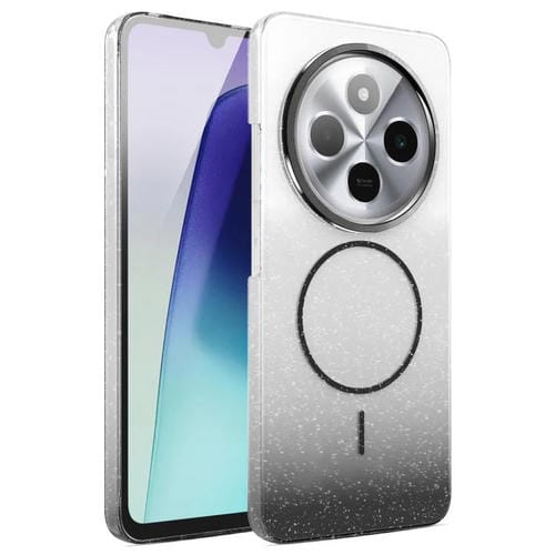 Funda MagSafe a prueba de golpes para Xiaomi Redmi 14C 4G con purpurina dorada y degradado (negro)