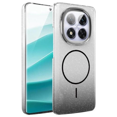 Funda MagSafe a prueba de golpes para Xiaomi Redmi Note 14 Pro+ 5G con purpurina dorada y degradado (negro)