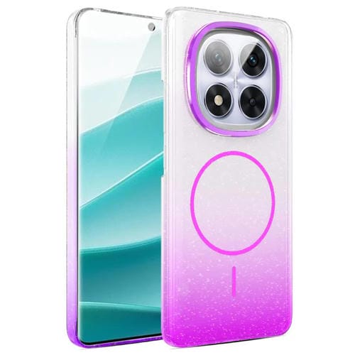 Funda MagSafe a prueba de golpes para Xiaomi Redmi Note 14 Pro+ 5G con purpurina dorada y degradado (morado)