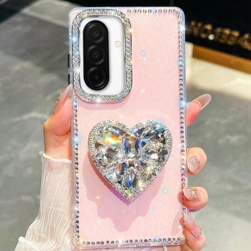 Funda con forma de corazón y diamantes brillantes para Samsung Galaxy A26 5G (rosa claro)