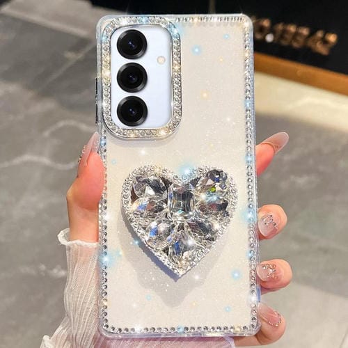 Funda transparente con forma de corazón y diamantes brillantes para Samsung Galaxy S25 5G