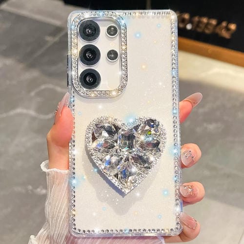 Funda transparente con forma de corazón y diamantes brillantes para Samsung Galaxy S25 Ultra 5G