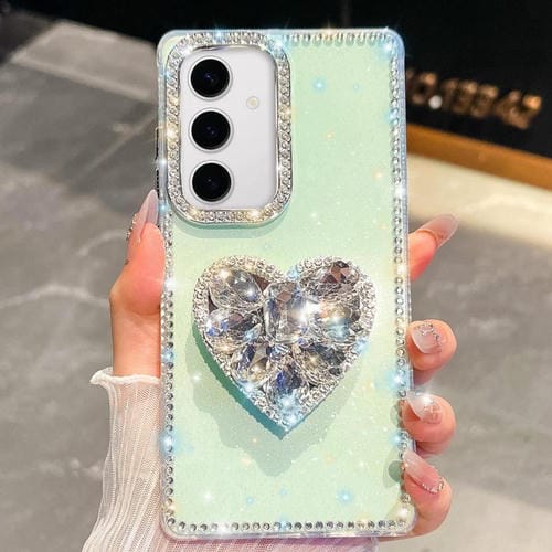 Funda para Samsung Galaxy S24 FE 5G con diseño de corazón y piedras preciosas brillantes (verde claro)