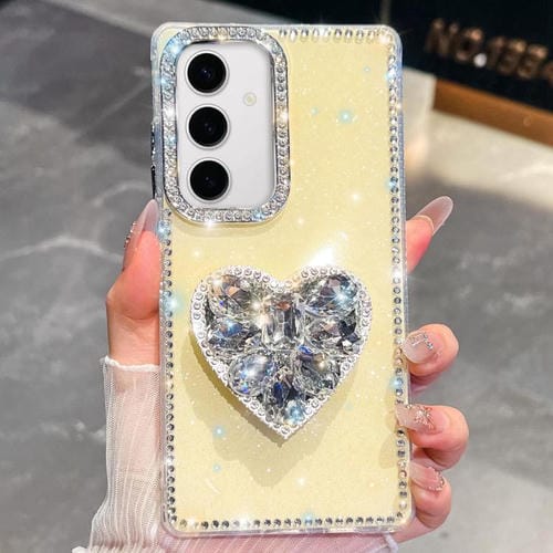 Funda con forma de corazón y diamantes brillantes para Samsung Galaxy S24+ 5G (amarillo claro)
