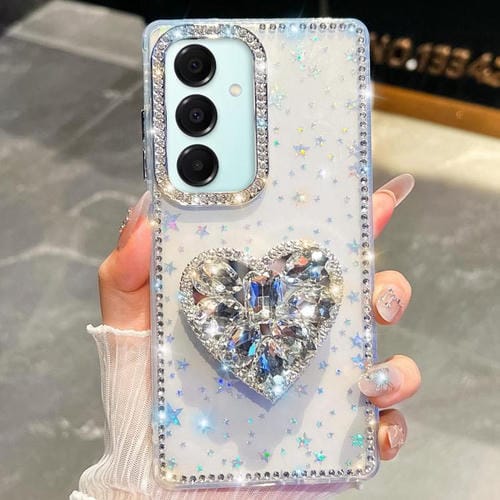 Funda para Samsung Galaxy A17 5G con purpurina de diamantes y piedras preciosas en forma de corazón (estrellas transparentes)