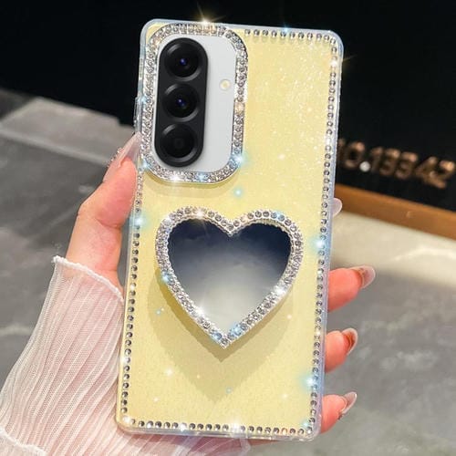 Funda con forma de corazón y espejo con purpurina de diamante para Samsung Galaxy A36 5G (amarillo claro)