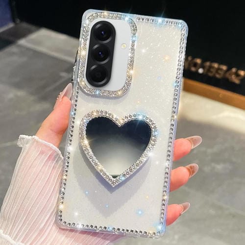 Funda transparente con forma de corazón y espejo con purpurina de diamante para Samsung Galaxy A36 5G (transparente)