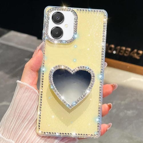 Funda con forma de corazón y espejo con purpurina de diamante para Samsung Galaxy A07 5G (amarillo claro)