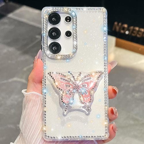 Funda transparente con diseño de mariposa y purpurina de diamante para Samsung Galaxy S24 Ultra 5G