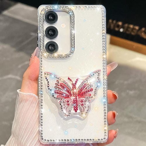 Funda con soporte para Samsung Galaxy A07 5G, diseño de mariposa y diamantes (blanco)