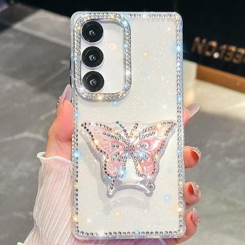 Funda transparente con diseño de mariposa y diamantes brillantes para Samsung Galaxy A17 5G