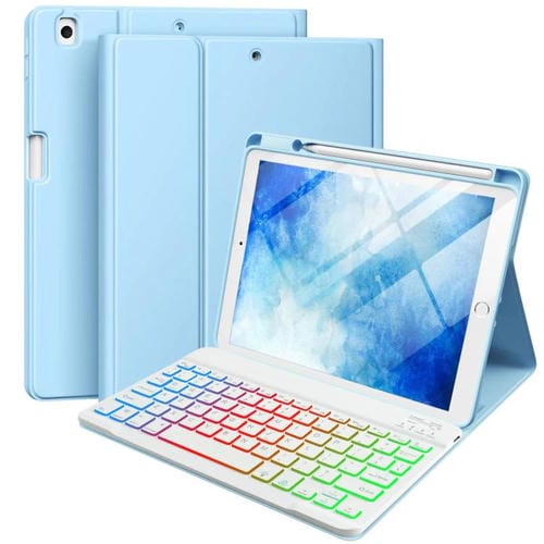 Funda de silicona con teclado Bluetooth para iPad 2025 y ranura para bolígrafo (azul cielo)
