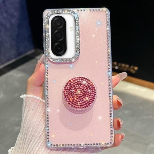 Funda con soporte redondo y purpurina de diamante para Samsung Galaxy A26 5G (rosa claro)
