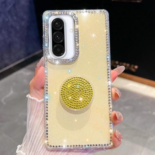 Funda con soporte redondo y purpurina de diamante para Samsung Galaxy A36 5G (amarillo claro)