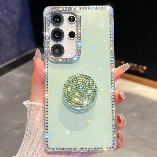 Funda para Samsung Galaxy S25 Ultra 5G con purpurina y diamantes redondos (verde claro)