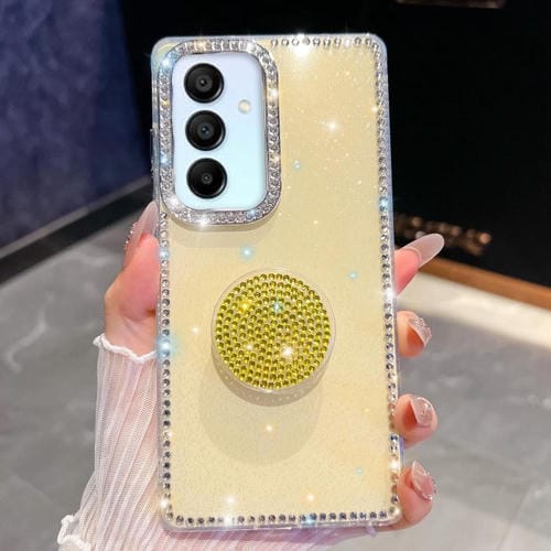 Funda con soporte redondo y purpurina de diamante para Samsung Galaxy A15 5G (amarillo claro)