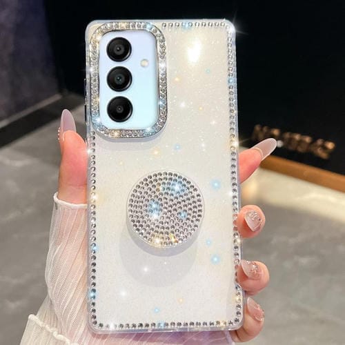 Funda con soporte redondo y purpurina de diamante para Samsung Galaxy A15 5G (blanca)