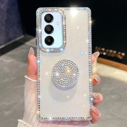 Funda para Samsung Galaxy A15 5G con purpurina y diamantes redondos (transparente)