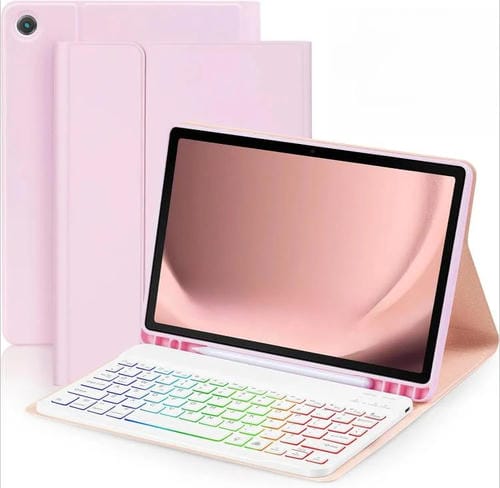 Funda protectora de cuero con teclado Bluetooth retroiluminado de colores para iPad Air 2022/2020 de 10.9 pulgadas (rosa cereza)
