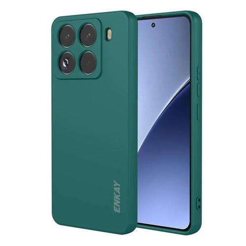 ENKAY - Funda de silicona líquida suave y a prueba de golpes para Xiaomi 15 Pro (verde oscuro)