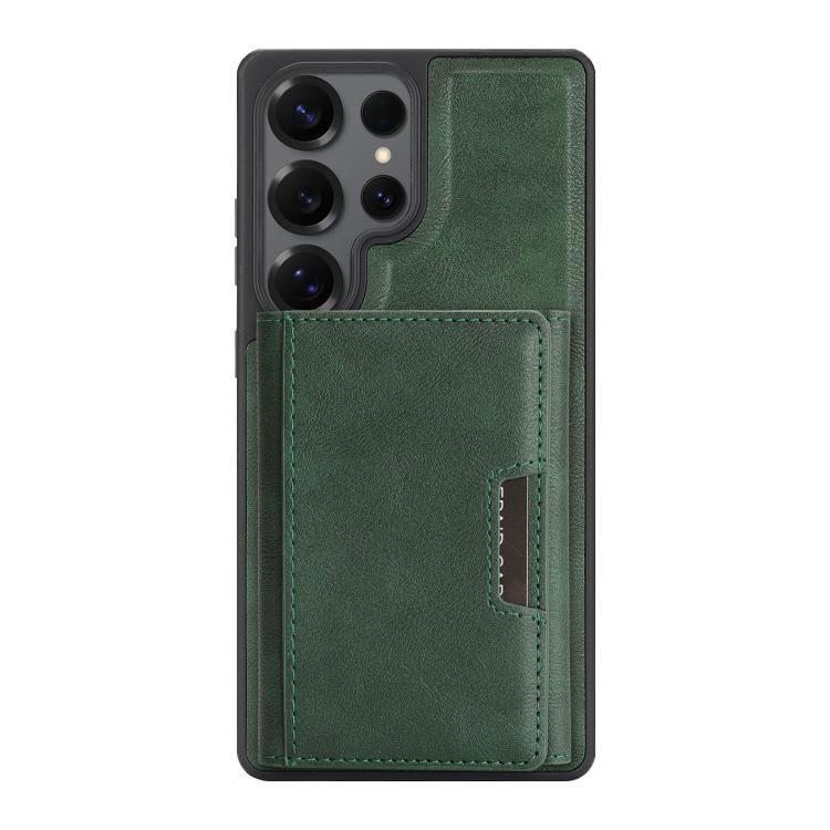 Funda de cuero con tres pliegues y adhesivo lateral para Samsung Galaxy S24 Ultra 5G (verde)