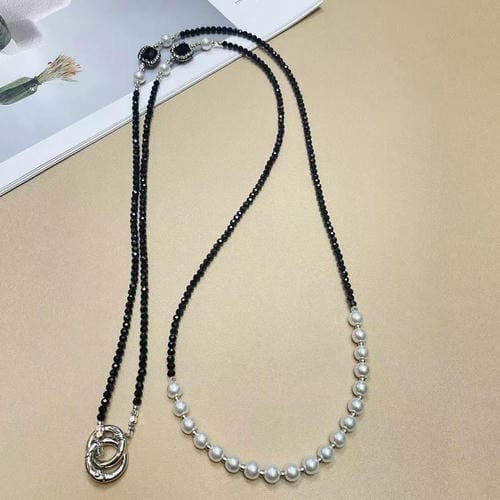 Cadena larga para teléfono móvil con perla de cristal (negro perla)