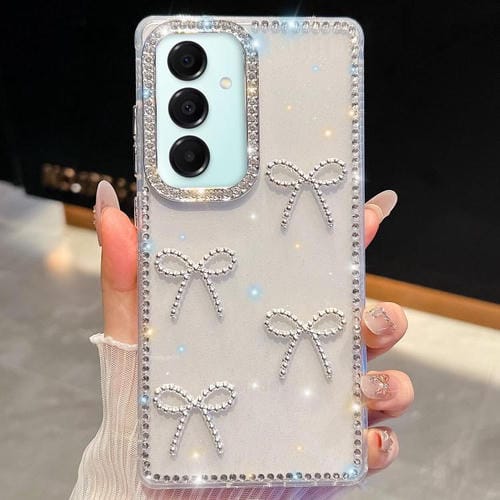Funda transparente con lazo y cuatro esquinas para Samsung Galaxy A17 5G, a prueba de golpes y con purpurina de diamante (transparente)