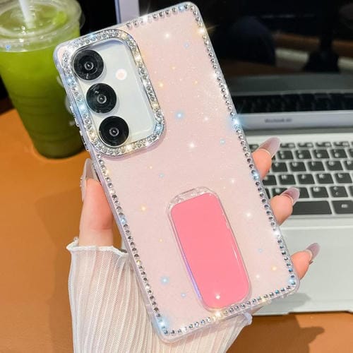 Funda de TPU con purpurina y diamantes de imitaciĂłn para Samsung Galaxy A07 5G, anticaĂdas, con 4 esquinas y soporte (rosa claro)