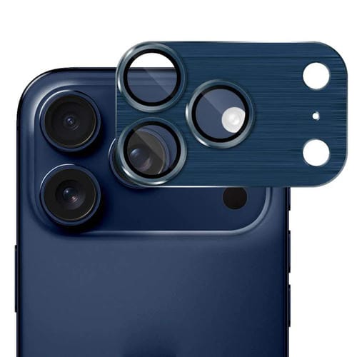 ENKAY - Lente de cámara antirreflejos de aleación de aluminio cepillado con película de vidrio templado para iPhone 17 Pro (azul)