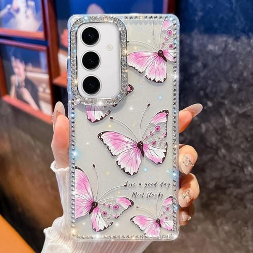 Funda a prueba de golpes con diseño de mariposa y brillo de diamante para Samsung Galaxy S24 5G (Mariposa rosa B1)