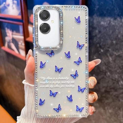 Funda a prueba de golpes con diseño de mariposa y brillo de diamante para Samsung Galaxy A07 5G (Mariposa azul B4)