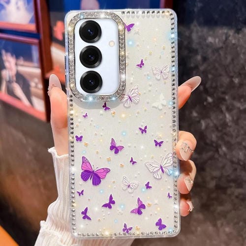Funda a prueba de golpes con diseño de mariposa y brillo de diamante para Samsung Galaxy A17 5G (Mariposa morada B6)