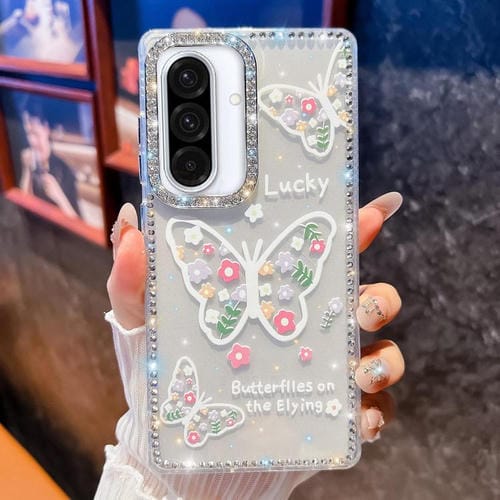 Funda a prueba de golpes con diseño de mariposa y brillo de diamante para Samsung Galaxy A36 (Flor Mariposa B3)