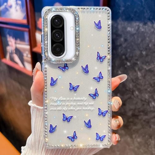 Funda a prueba de golpes con diseño de mariposa y brillo de diamante para Samsung Galaxy A36 (Mariposa azul B4)