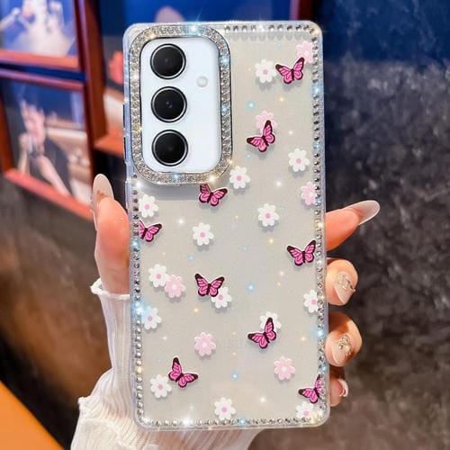 Funda a prueba de golpes con diseño de mariposa y brillo de diamante para Samsung Galaxy A35 5G (Mariposa morada B2)