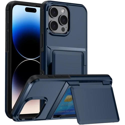 Funda abatible para iPhone 16 Pro, con tarjetero, a prueba de golpes (azul)