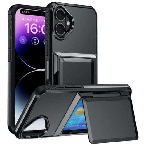 Funda a prueba de golpes Kalebol Flip Card Wallet para iPhone 16 (negra)
