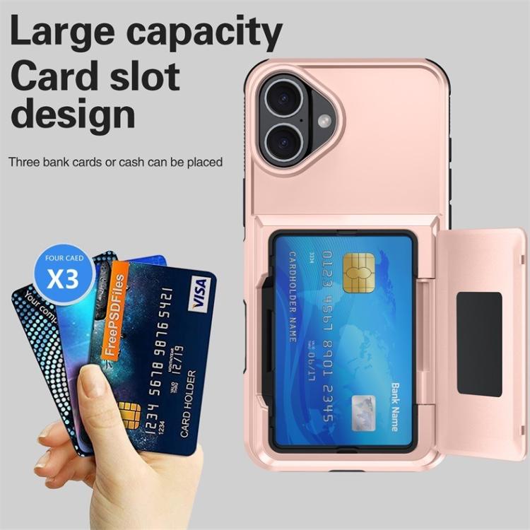 Funda abatible para iPhone 16 con tarjetero, a prueba de golpes, color azul