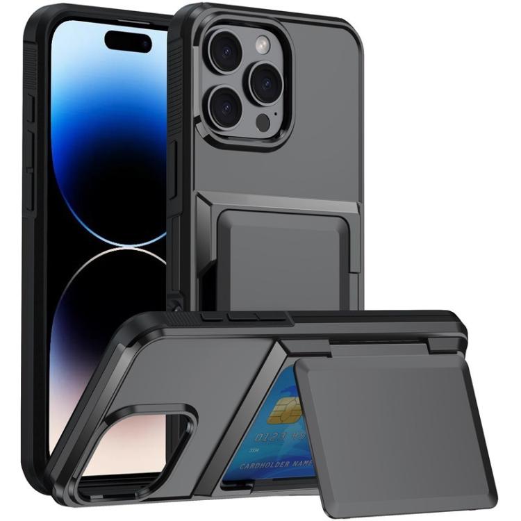 Funda a prueba de golpes Kalebol Flip Card Wallet para iPhone 14 Pro Max (gris)