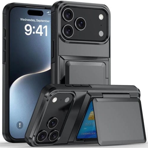 Funda abatible para iPhone 17 Pro Max con tarjetero Kalebol, a prueba de golpes (gris)