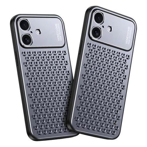 Funda hueca transpirable y refrescante de metal Kalebol para iPhone 16 (gris)