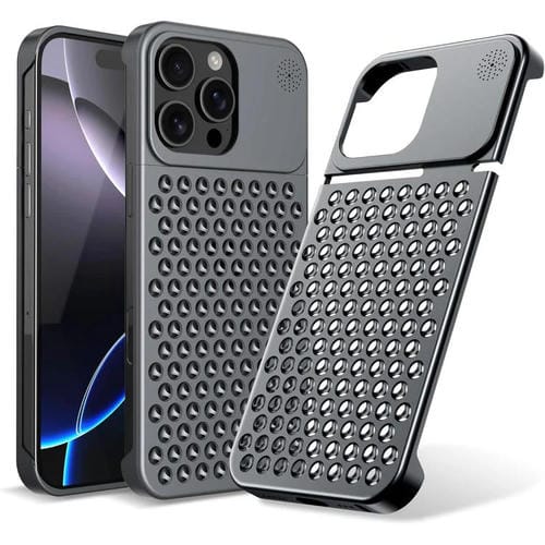 Funda Kalebol de aleación de aluminio con aromaterapia y refrigeración para iPhone 16 Pro Max (gris)