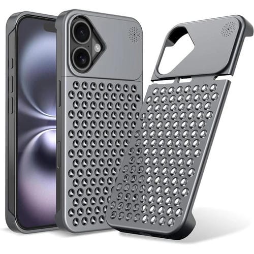 Funda Kalebol de aleación de aluminio con aromaterapia y refrigeración para iPhone 16 (gris)