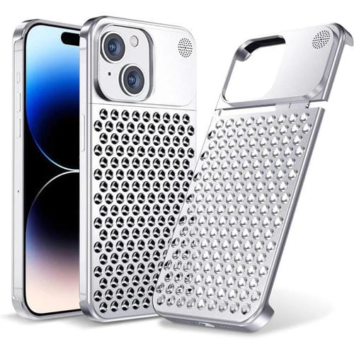 Funda Kalebol de aleación de aluminio con aromaterapia y refrigeración para iPhone 15 (plateada)