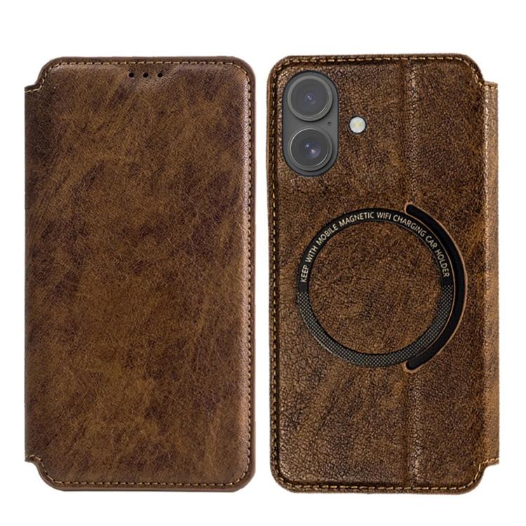 Funda de cuero Kalebol Flip Card Slot MagSafe para iPhone 17 (marrón)