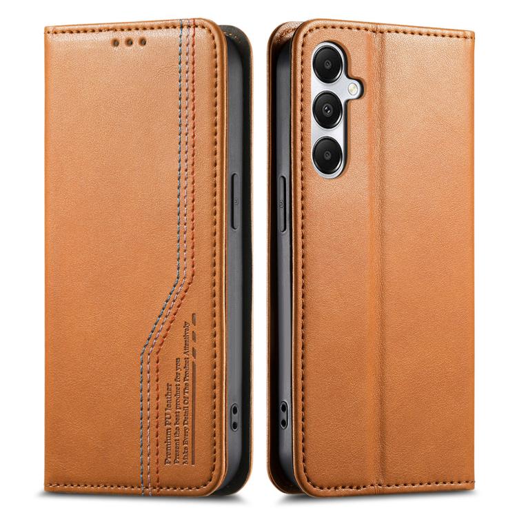 Funda de cuero con correa elåstica y ventosa magnética para Samsung Galaxy A56 5G (marrón)