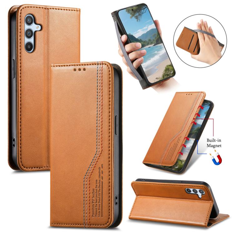 Funda de cuero con correa elástica y ventosa magnética para Samsung Galaxy A54 5G (marrón)