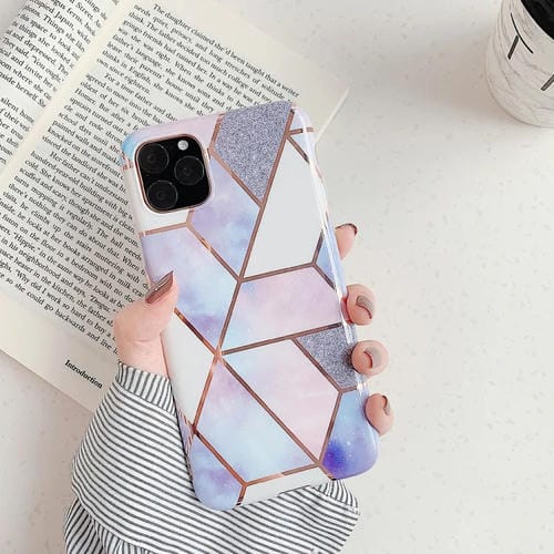 Funda para iPhone 11 TPU Patrón Geométrico Mosaico Mårmol (Azul)
