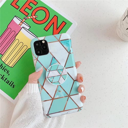 Funda para Teléfono iPhone 11 TPU Patrón Geométrico Mosaico Mårmol con Soporte Plegable (Verde)